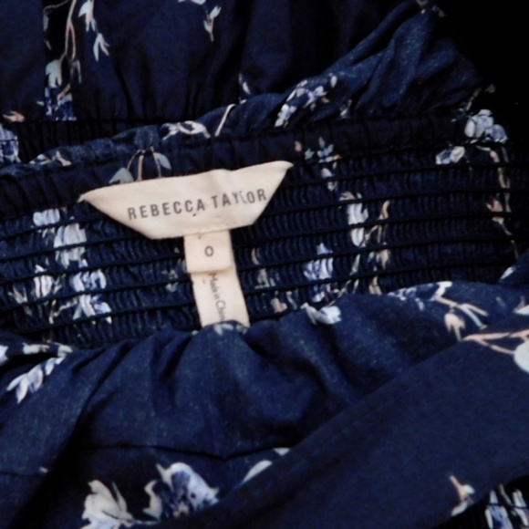 Revolve REBECCA TAYLOR Francine Off Shoulder Dress Floral Smocked Navy Blue 0 - Picture 12 of 16